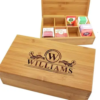 

Personalized Wood Tea Box Caddy Organizer Bamboo Tea Storage Holder With 8 Compartments Wooden Tea Box