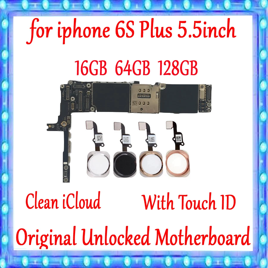 

for iPhone 6S Plus Motherboard With/Without Touch ID 100% Original unlocked for iphone 6SP 6S Plus Mainboard 16gb 64gb 128g