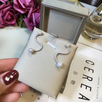 

New Arrival Women Jewelry Fashion Snake Designer Earrings Stud Quality 925 Sterling Silver Letter S Shape Pearl Stud Earrings