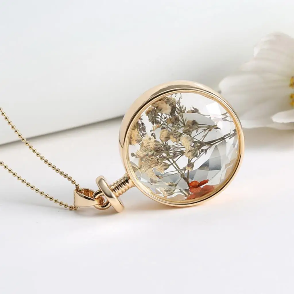 Fresh Pressed dried real Flowers Pendant Necklace jewelry