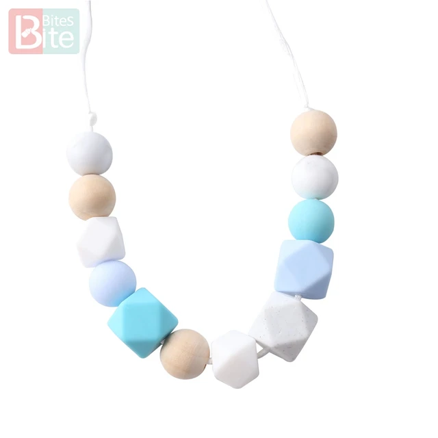 Bite Bites 1pcs Baby Teething Necklace Food Grade Silicone Beads Long Chain Baby Goods Silicone Bead Nurse Gift For Baby Teether Necklace2