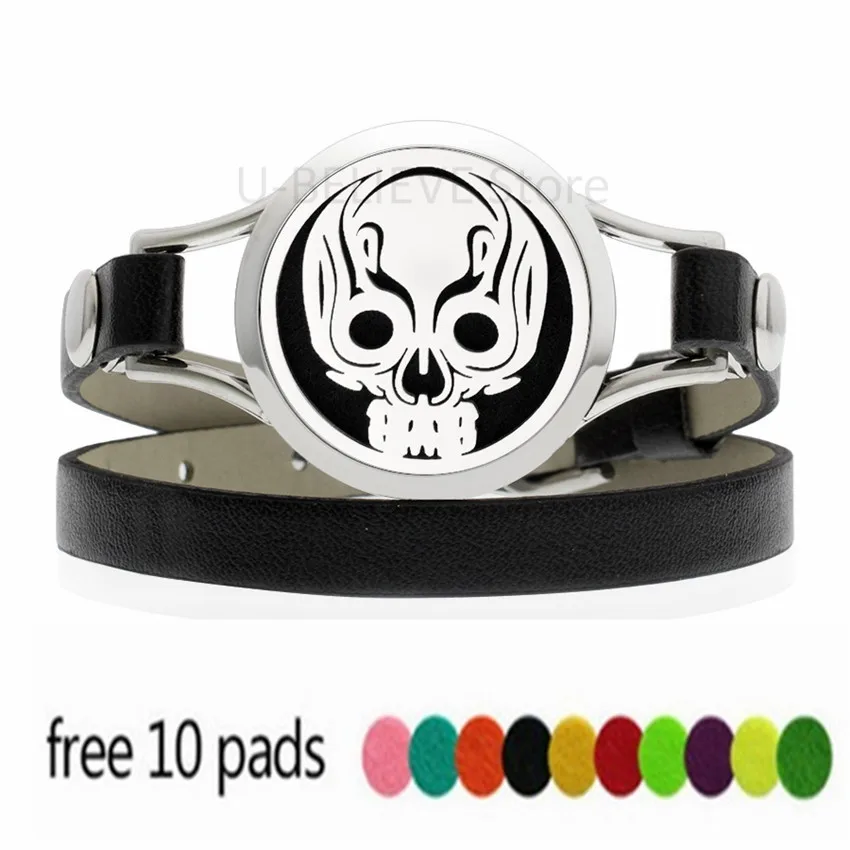 Boy and Girl 30mm Watch Diffuser Locket Wrap Bracelet PU Leather Band Stainless Steel Aromatherapy Perfume Locket 10pcs Pads - Окраска металла: 478