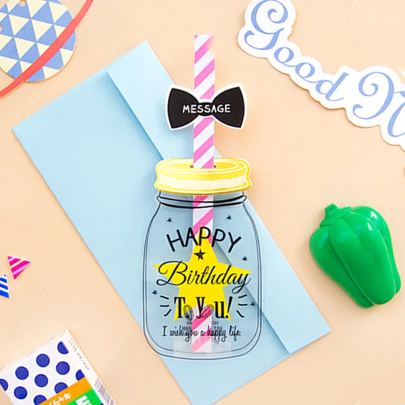 1 set Han edition straw birthday card envelope 3D creative 