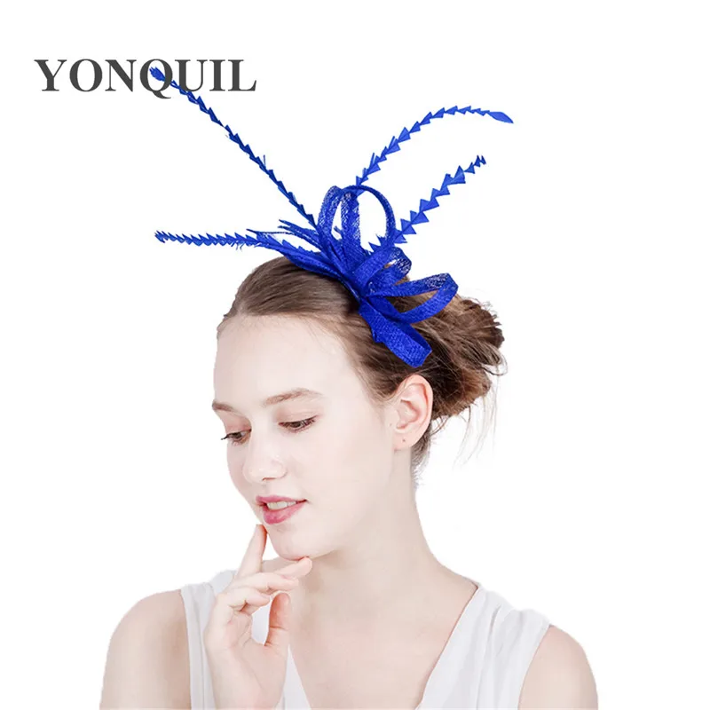 

Elegant Ladies Sinamay Wedding Fascinator Hat millinery New 2019 Bridal Cocktail Hat with Feather For races church wedding party