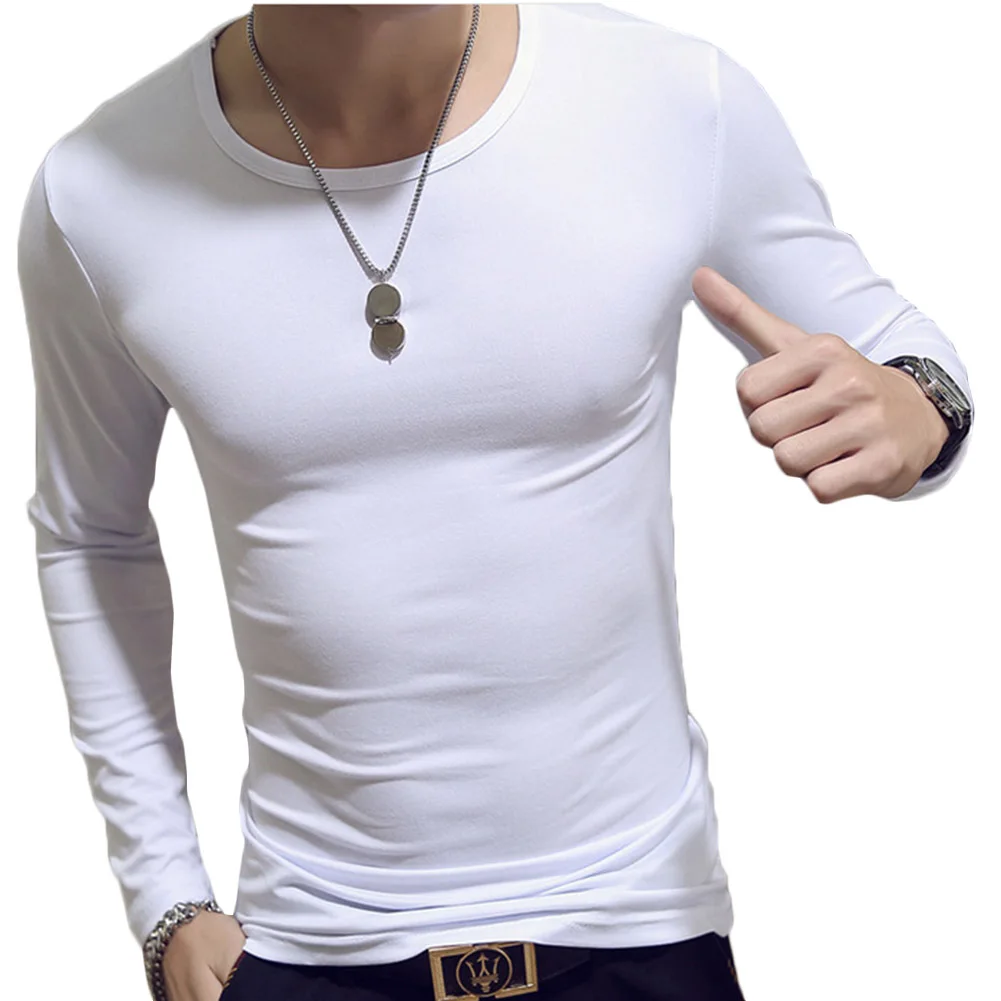 Новинка весны модный бренд о образным вырезом Slim Fit с длинным рукавом Футболка