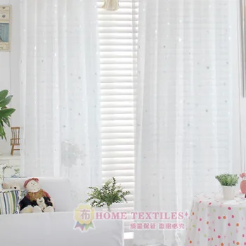 

Silver Stars Screen Yarn Window Curtains White Checked Translucent Sheer Tulle Simple Aesthetical Vertical Curtain Customizable