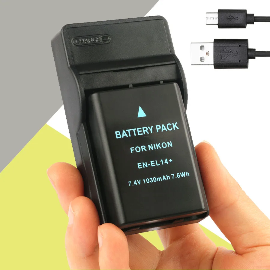 

Camera Battery + Charger For Nikon D5200 D3100 D3200 D5100 P7000 P7100 P7200 MH-24 Show Battery Level ( EN-EL14 )