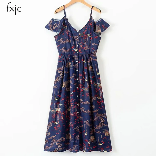 Fashion Women S New Ruffled Elegant Sling A Type Printed Long Dress Fashion Women S New Ruffled Elegant Sling A Type Printed Long Dress 2018 Xd1590