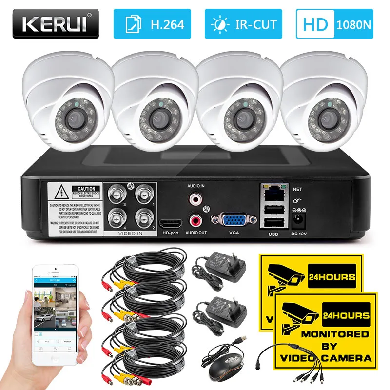 Камера видеонаблюдения KERUI 4 канала 1200TVL для помещения DVR ночное видение|Система