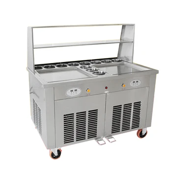 

CE Full Stainless steel 2 pan flat Fried Ice cream machine ice pan maker Fry ice cream roll pan machine