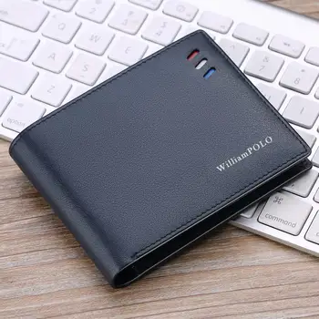 

WilliamPOLO Wallets Men Short Business-style Red-white-blue Strip Card Holder Slots Ultrathin Genuine Leather Portable Purse New