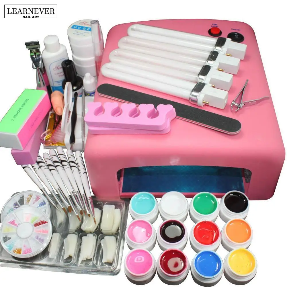 LEARNEVER New 12 Color UV Gel Nail Art Tools Sets Kits Nail Gel Nails