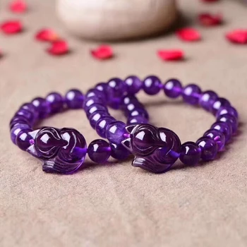 

Top Natural Amethyst Quartz Purple Crystal Round Beads Fox Bracelet Women Mne 10mm 8mm 9mm Beads Crystal Birthday Gift AAAAA