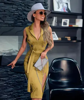 

Fashion Sexy Women Solid Casual Sleeveless V neck Bodycon Slim Split Party Cocktail Summer Short Mini Dress