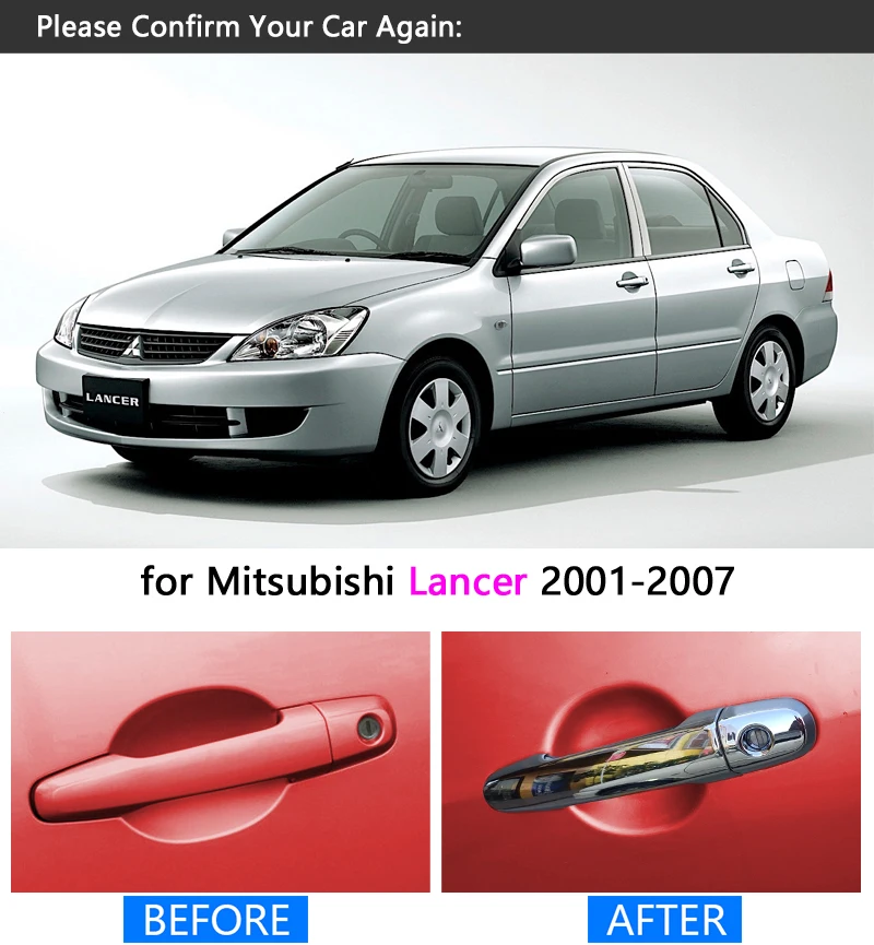 Для Mitsubishi Lancer 2001-2007 хромированная накладка на дверную ручку 2002 2003 2004 2005 2006 аксессуары наклейки для стайлинга автомобилей