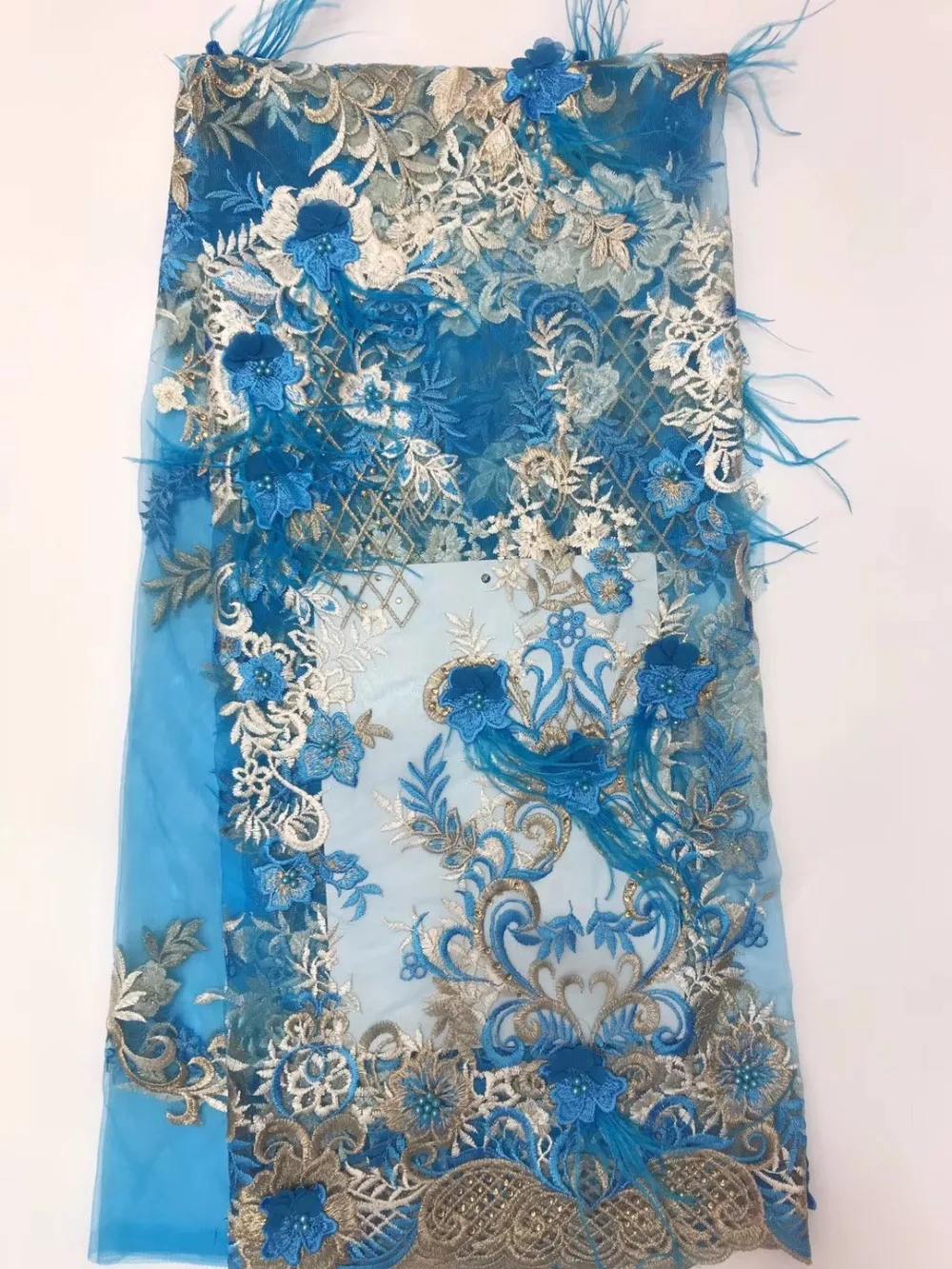 

2018 Latest Fashion tulle Lace Fabric For Wedding Sewing Accessories High Quality African French Lace Fabric With 3D feather