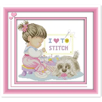 

I Love Cross-stitch Paintings Chinese Counted Cross Stitch Patterns Kits Home Decor Embroidery Cross Sets 11CT Printed On Canvas