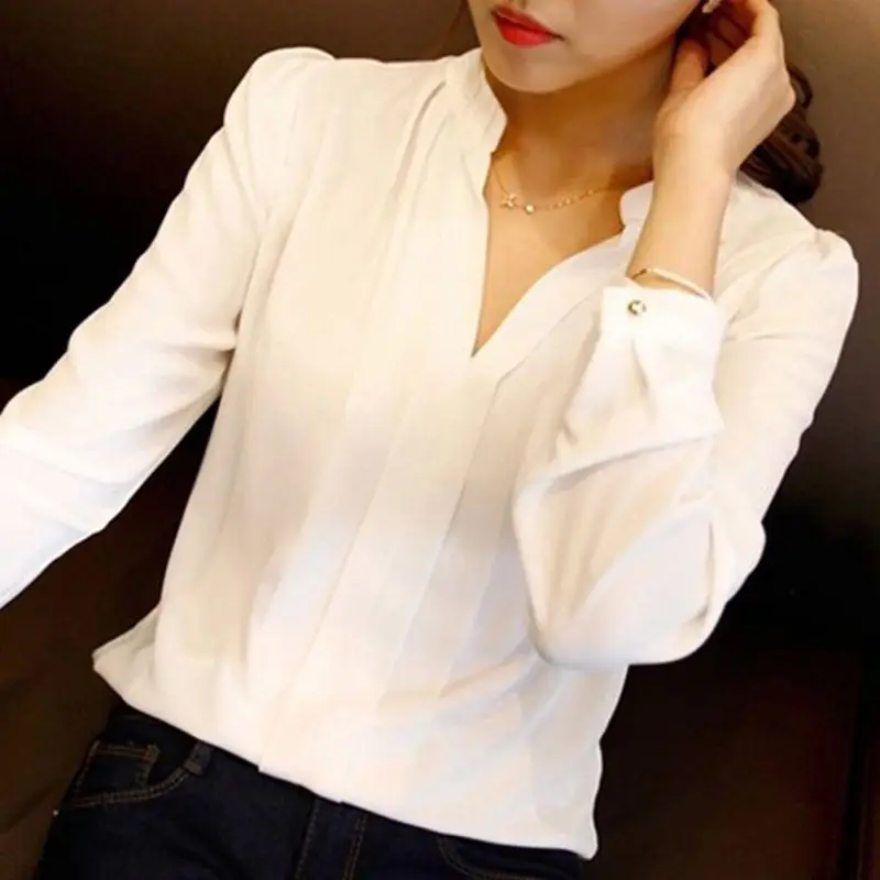 

Summer Fashion Women Chiffon Blouse Ladies White Elegant OL Shirts Female Office Shirt