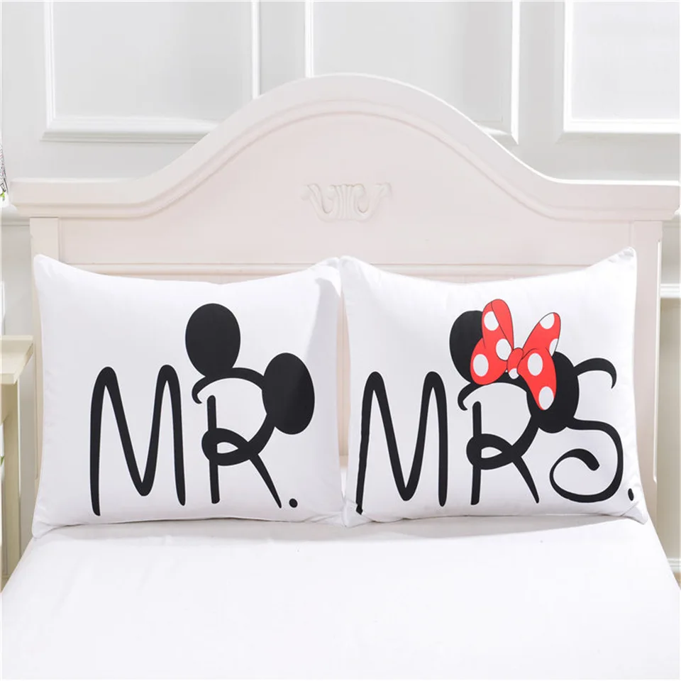 

Pillow Case Cute Mickey Mouse White Couple Lovers Gift Pillow Throw Pillowcases Home Bedroom Two Pair Pillows Bedding Set Capa