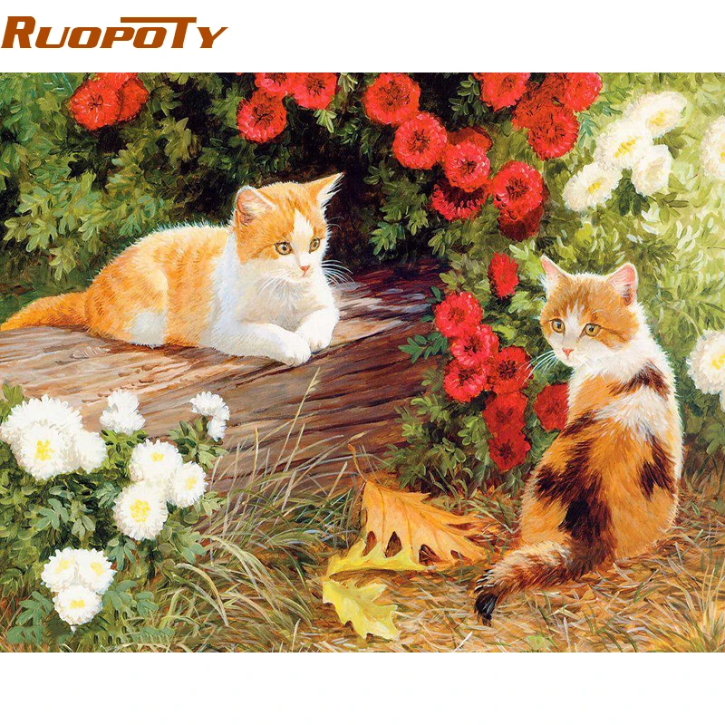 

RUOPOTY diy frame Cute Cat DIY Painting By Numbers Animals Modern Wall Art Canvas Painting For Unique Gift Home 40x50cm Arts