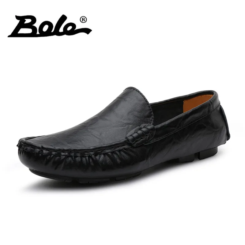 

BOLE Size 35-50 Slip on Men Loafers Genuine Leather Shoes Spring Autumn Fashion Handmade Soft Men Driving Shoes Men Flats