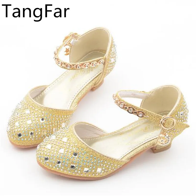 

2019 Buckle Girl Leather Pearl Shoes Rhinestones High Heel Princess Single Shoes Fashion Soft Pretty Children Wedding Sandals