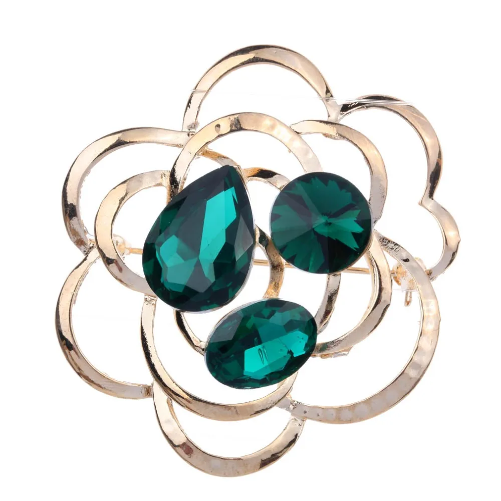 Luxury Large Hollow Rose Flowers Brooches Epoxy Corsage Wedding Green Crystal Pin Party Women Lot | Украшения и аксессуары