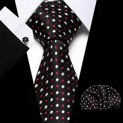 Известный дизайнер черный красный горошек свадебный галстук набор 100% шелковые галстуки для мужчин подарок свадебный жених деловые