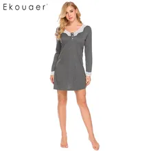 Ekouaer Для женщин Ночная рубашка Повседневное с v-образным вырезом платье с длинными рукавами в стиле «пэчворк», на пуговицах, трапециевидные, свободная Пижама для беременных Домашняя одежда, ночная рубашка, одежда