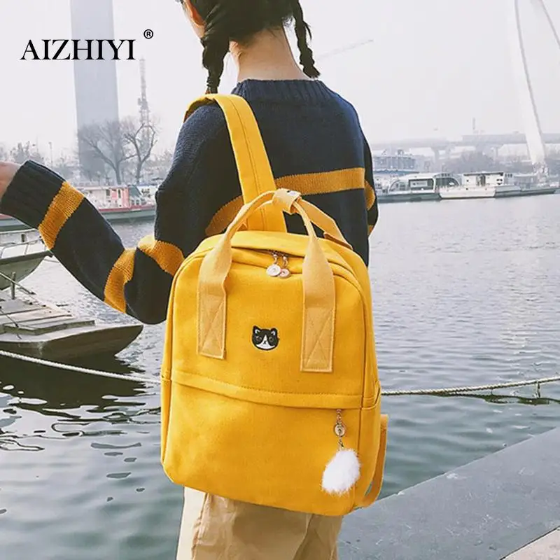 Preppy Women Backpack for School Teenagers Girl Vintage Stylish School Bag Ladies Canvas Fabric Backpack Female