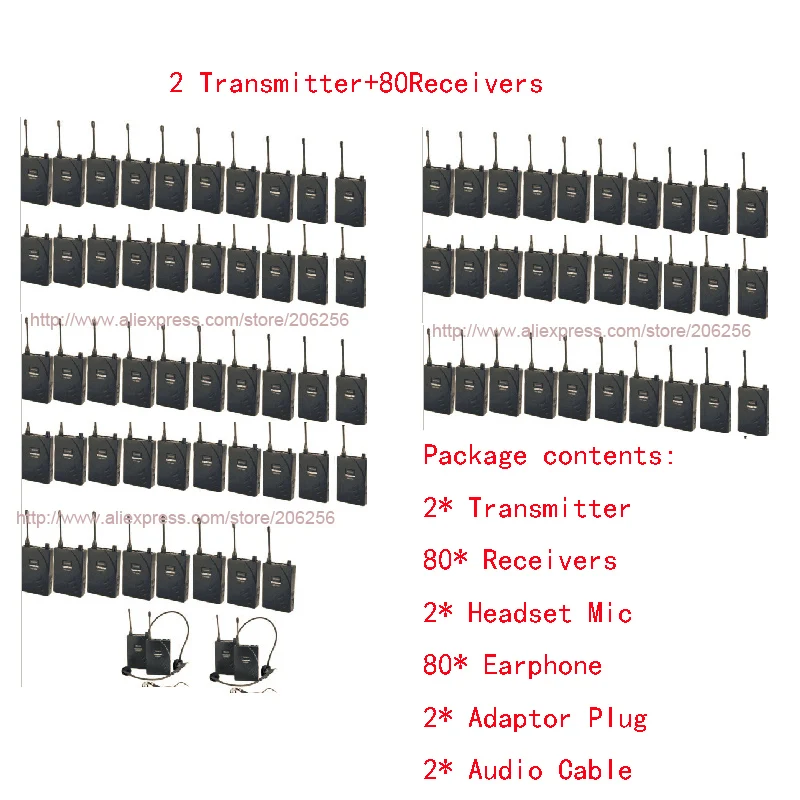 

2 Transmitter+80Receivers Takstar UHF-938/ UHF 938 UHF frequency Wireless Tour Guide System 50m Operating Range for Tour guiding