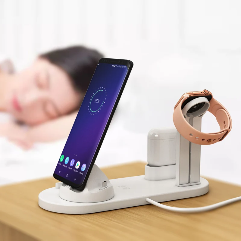 Best 3 in 1 Wireless Charging Induction Charger Stand for iPhone X XS Max XR 8 Airpods Apple Watch 2 in 1 Docking Dock Station 3in1