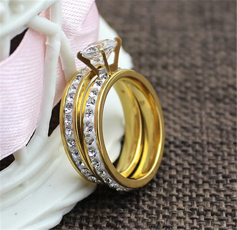 316 Titanium Steel Fashionable Couple Rings Stainless Steel Personality Clay Crystal Ring Wedding Rings Gold Color