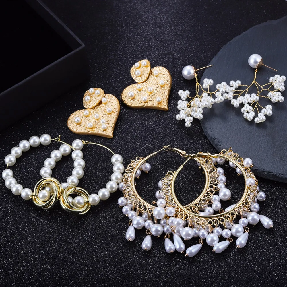 

Best lady New Trendy Simulated Pearls Drop Dangle Earrings for Women Za Jewelry Wedding Party Gift Korean Statement Earrings