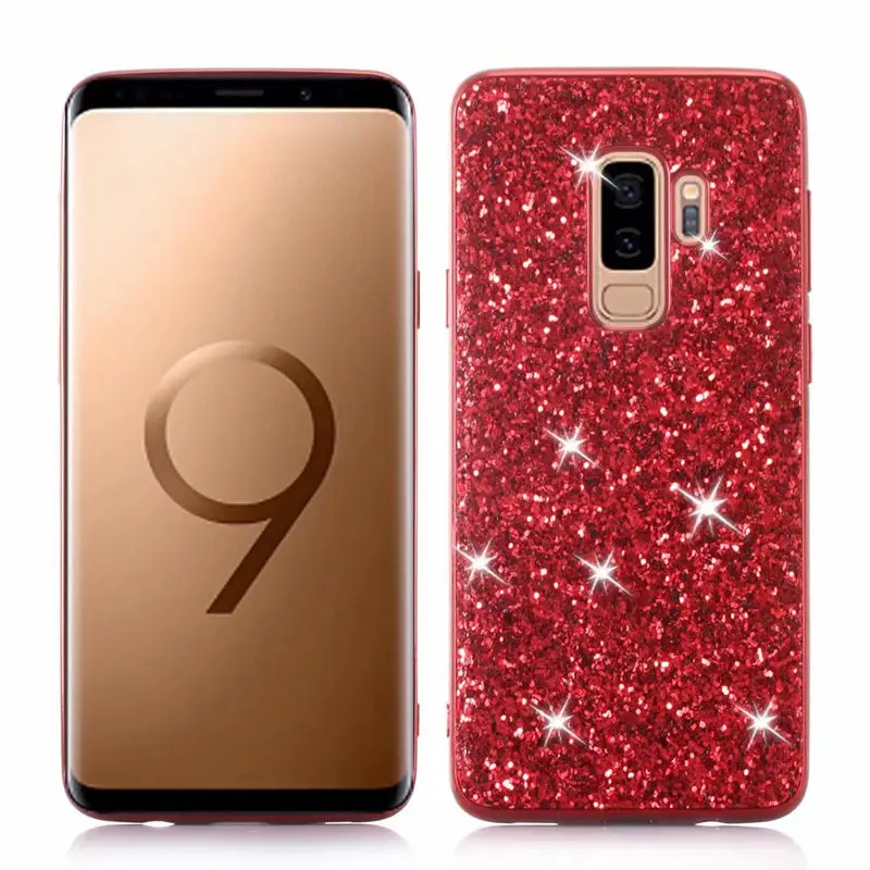 Для samsung Galaxy S10 S9 S8 Plus S7 Edge чехол силиконовый Блестящий со стразами и пайетками Мягкий ТПУ чехол Fundas для Note 8 9 10 Plus - Цвет: red