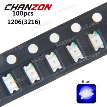 100pcs SMD 1206 (3216) LED Chip Blue Light 20mA DC 3V Ultra Bright LED Light-Emitting Diode Lamp Surface Mounted Device SMT DIY