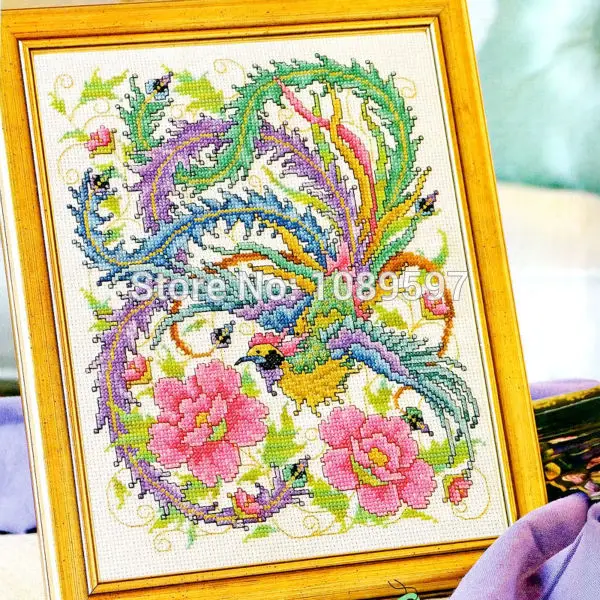 

Phoenix peony patterns Cross Stitch Kit Cross 210-1 11CT accurate printed cloth Hand-embroidered needlework