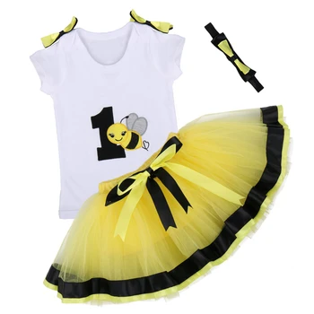 

3pcs Set Baby 1st Birthday Cake Smash Outfit Photo Shoot Costume Princess Tulle Skirt Romper Bodysuit Headband Baby Girl Clothes