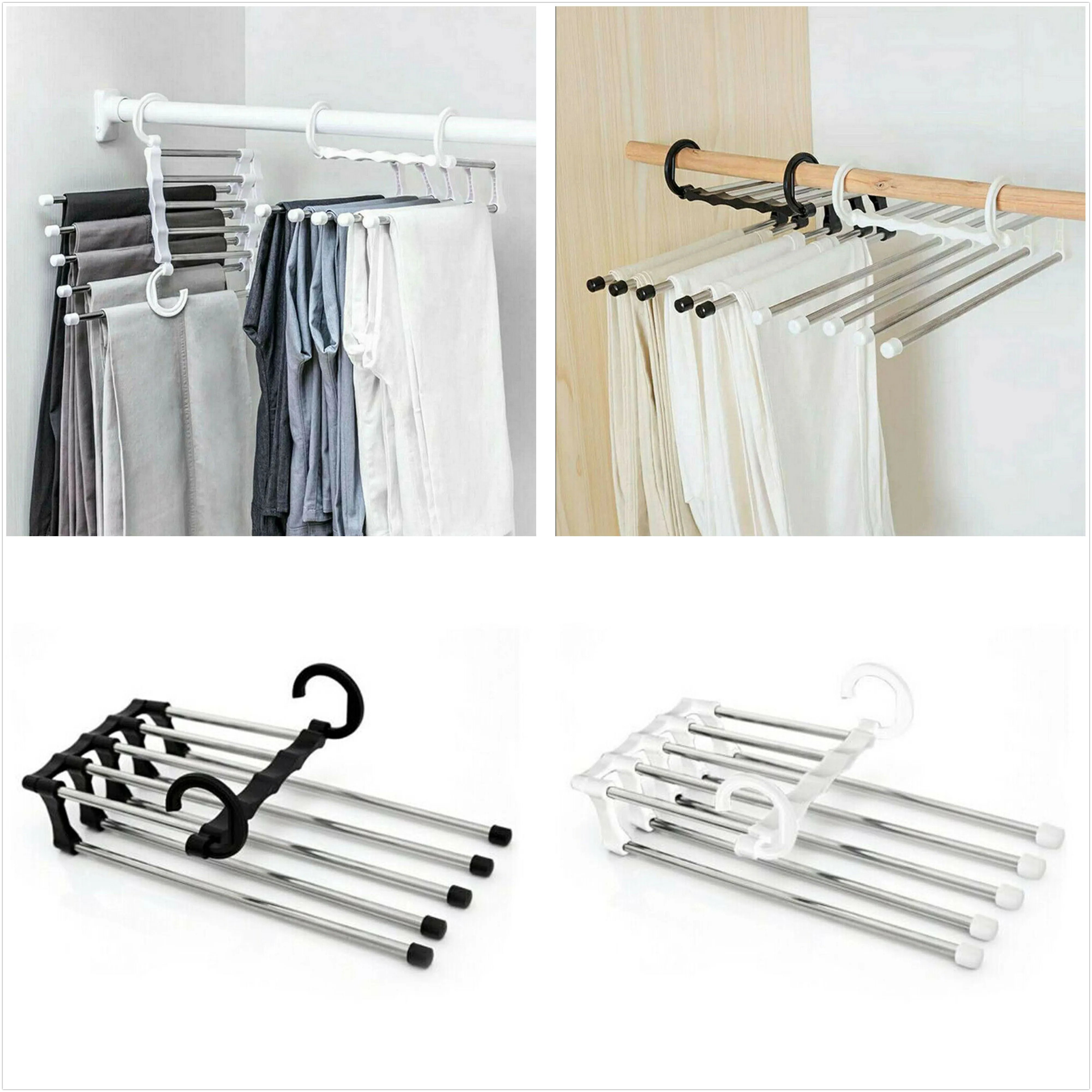 

Hot Newest Multifunction 5 in 1 Pant rack shelves Stainless Steel Clothes Hangers Multi-functional Wardrobe Magic Hanger