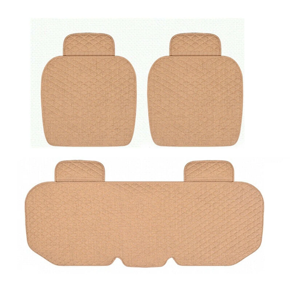 

3PCS Linen Fabric Car Seat Cover Breathable Four Seasons Front Rear Flax Cushion Breathable Protector Mat Pad Auto accessories