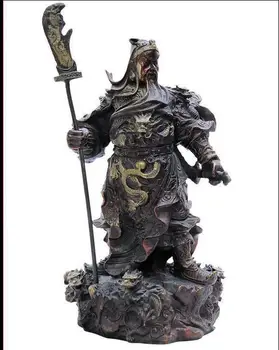

10.4" Chinese Copper Famous Dragon Warrior Guan Gong Guan Yu Statue
