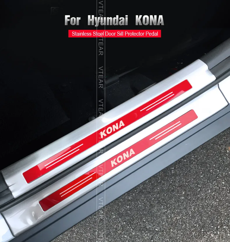 Vtear для hyundai Kona Encino Накладка на порог, защита, нержавеющая сталь, добро пожаловать, накладка на педаль, автомобильные аксессуары
