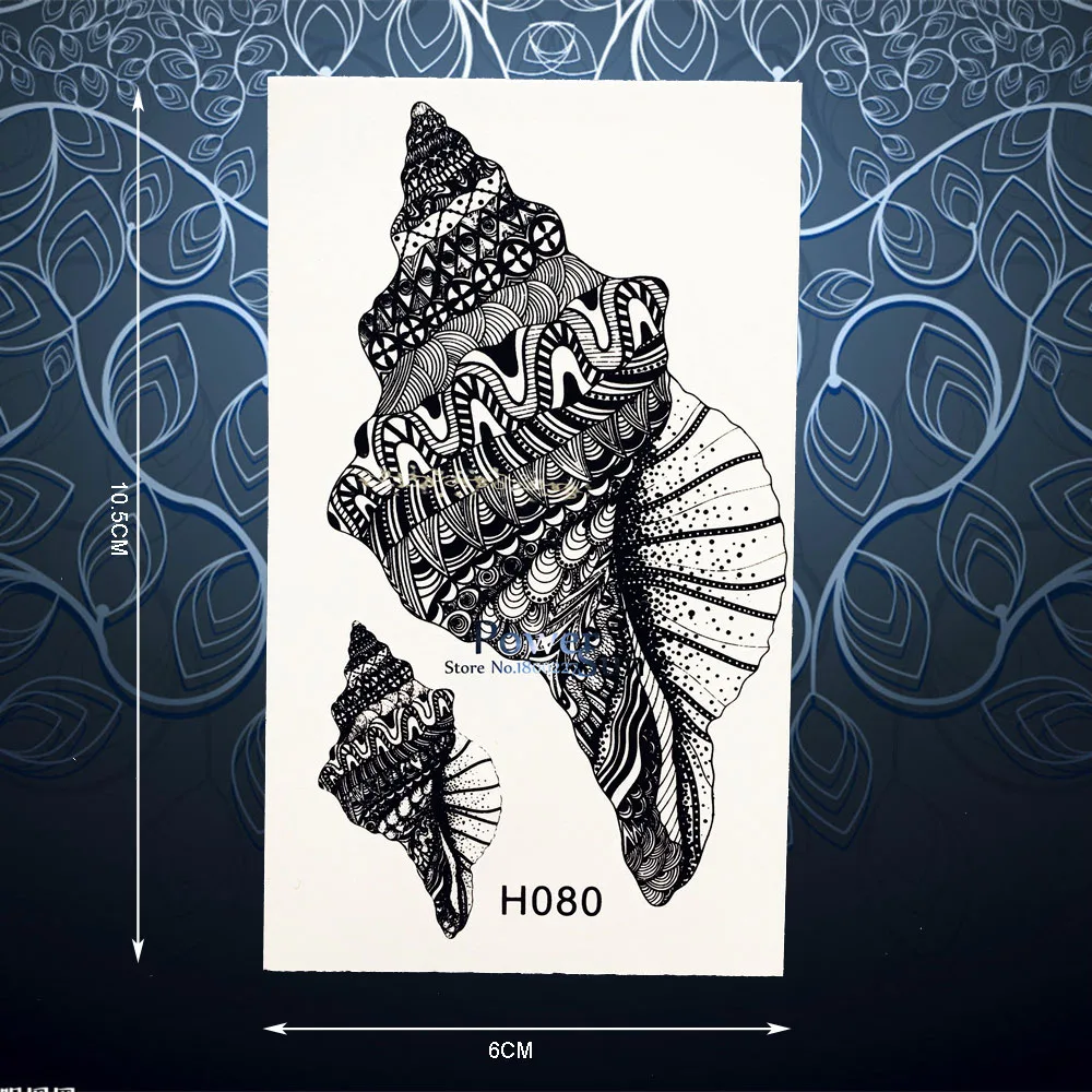 

Chic Indian Bohemia Conch Shell Temporary Tattoo Sticker Waterproof Body Art Henna Black Fake Tattoo Stickers Arm Leg Tatoo PH80