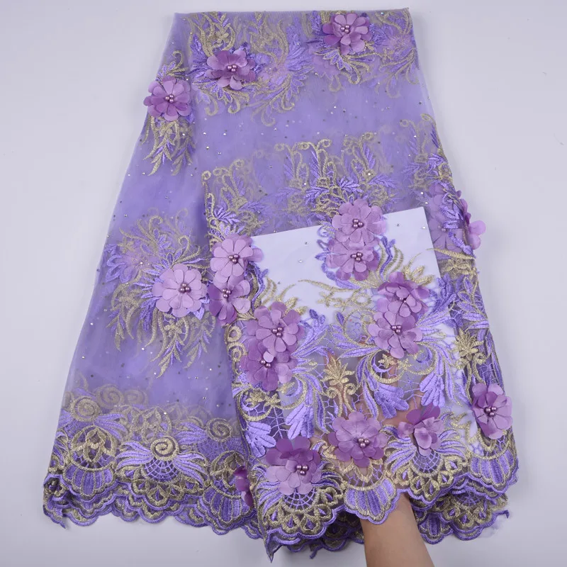 

Nigerian Lace Fabric 2018 High Quality Lace Purple 3D Flower African Lace Fabrics Embroidery French Lace Fabric For Bridal S1312
