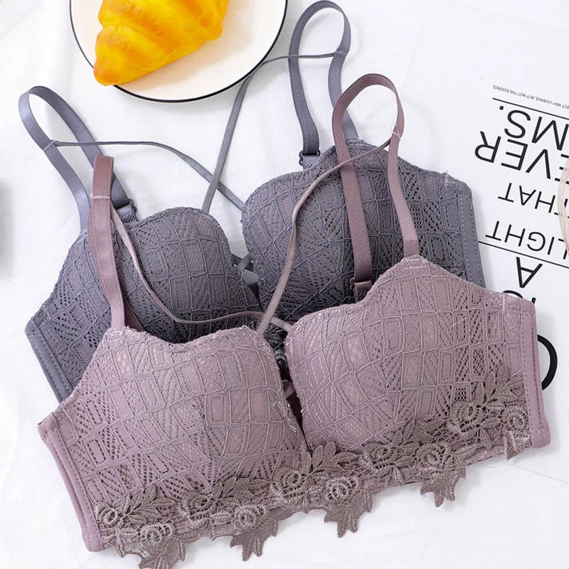 

Roseheart Women Fashion Purple Red Wireless Female Bras Cross Straps Lace Padded Bra Set Lingerie Bralette Underwear Cup A B