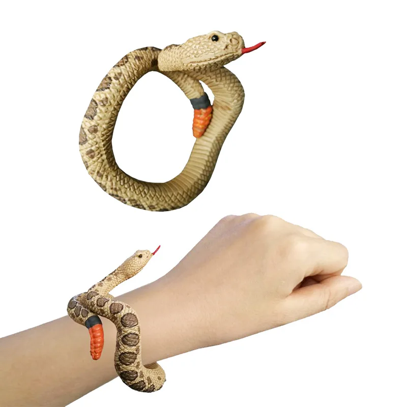 Rattlesnake Поддельные змеи, новинка, игрушки, имитация змеи, полимерный браслет, страшная Гремучая змея, Кобра, ужас, смешная игрушка для вечеринки на день рождения, шутка, розыгрыши, подарки - Цвет: Rattlesnake