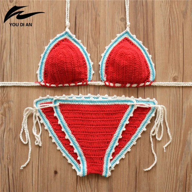 {Excellent|Wonderfull|Very Good|Very Recommended} Sexy Crochet Bikini set Swimwear Women Halter Knitted Swimsuit Bathing Suit Brazilian Bikinis mujer biquini maillot de bain Cheap Offers