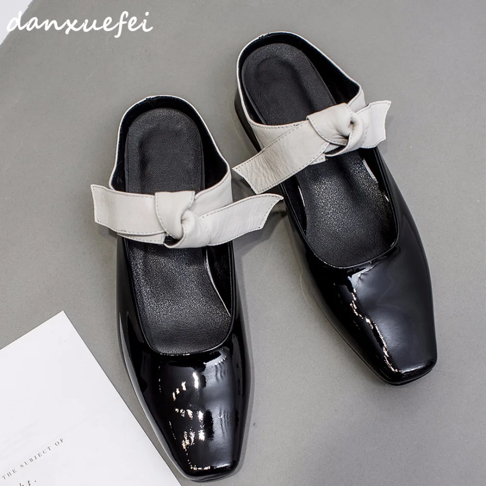 Slide Sandals SANDRO Square-toe Patent-leather Sandals Red