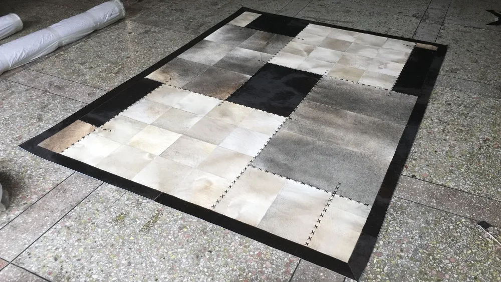 

Gray And Black Patchwork Cowhide Area Rug Luxury Newest Fur Leather Rugs And Carpets