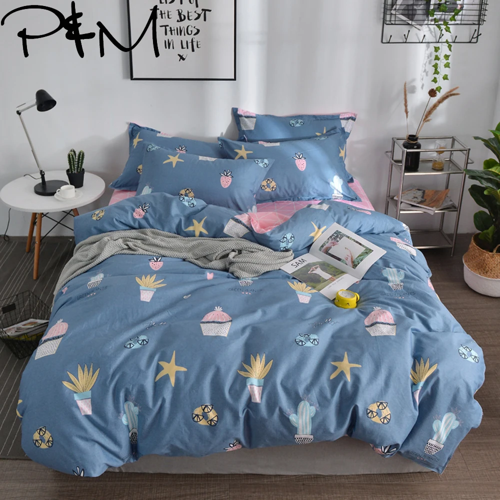 

Papa&Mima Small potted plants print bedding set Pastoral Duvet Cover Pillowcase Sets Bedclothes set Drop Shipping